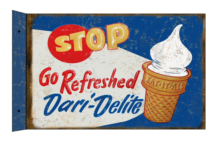 Stop Dairy-Delights Ice Cream 22g Metal 12"x18" Flange Sign Reproduction