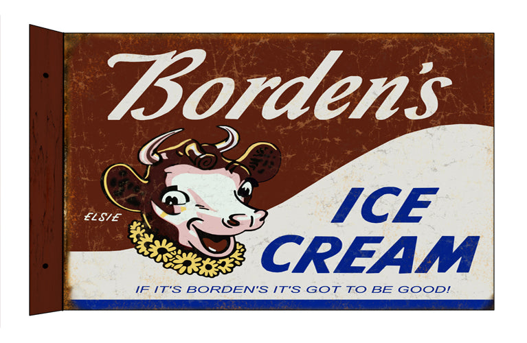 Borden Ice Cream Nostalgic Reproduction 22g Metal 12"x18" Flange Sign RVG1428F