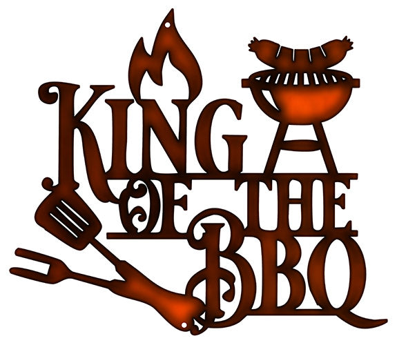 King Of The BBQ Cut Out Faux Copper Metal Sign 13.75x11.9