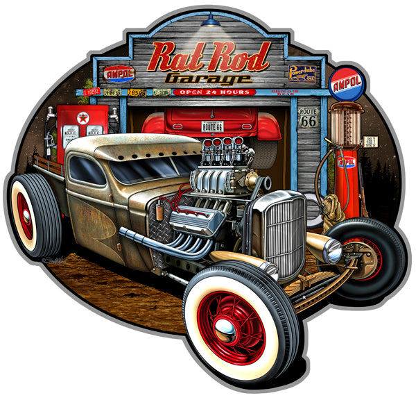 Rat Rod Garage Hot Rod Cut Out Sign By Steve McDonald 18x19