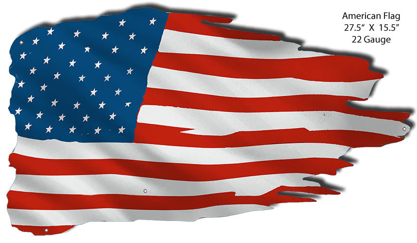 American Flag Cut Out Reproduction Large Nostalgic Metal Sign 15.5x27