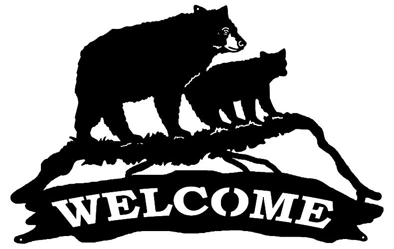 Welcome Bear Laser Cut Out Wall Décor Silhouette Metal Sign 15x23.5