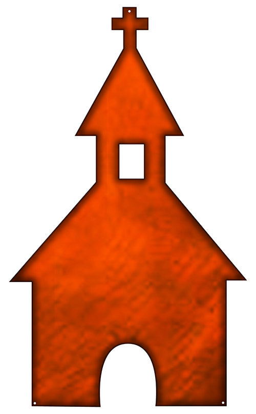 Church Steeple Cut Out Faux Copper Finish Metal Sign 13.5x23