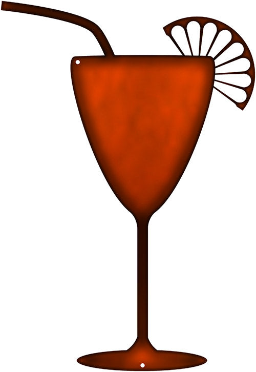 Cocktail Drink Laser Cut Out Faux Copper Finish Metal Sign 8.5x23