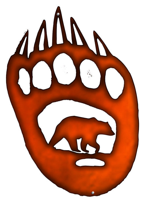 Bear Paw Laser Cut Out Faux Copper Finish Metal Sign 10.5x15