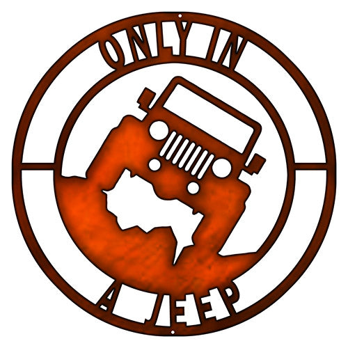 Only In A Jeep Cut Out Faux Copper Finish Metal Sign 14x14