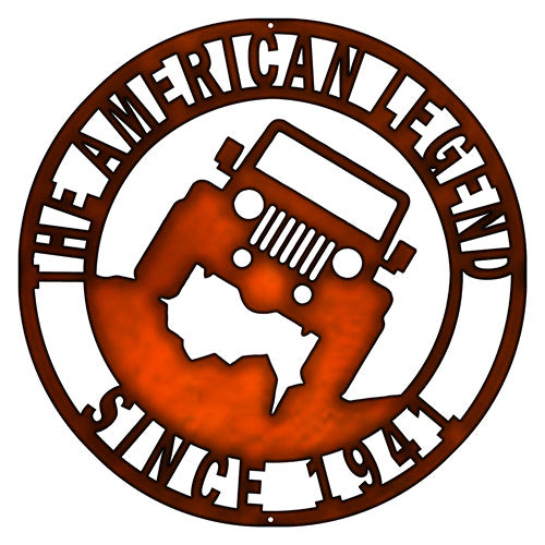 American Legend Jeep Cut Out Faux Copper Finish Metal Sign 14x14