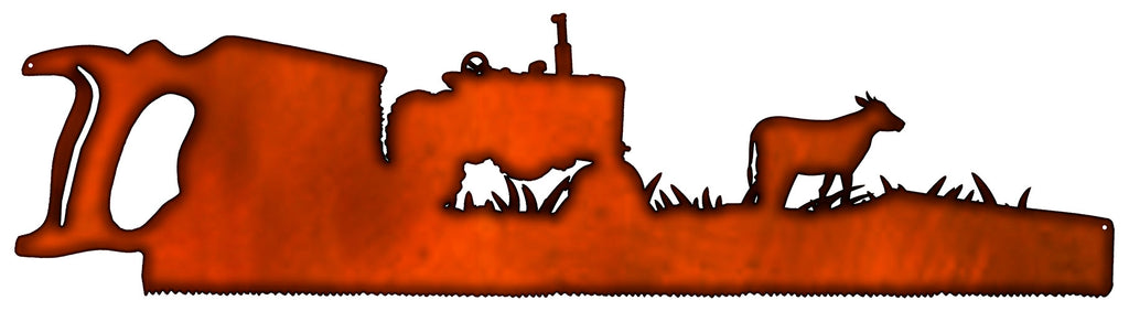Saw Farm Laser Cut Out Faux Copper Finish Metal Sign 9x33.5