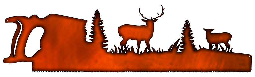 Forest Saw Laser Cut Out Faux Copper Finish Metal Sign 9.5x33.5