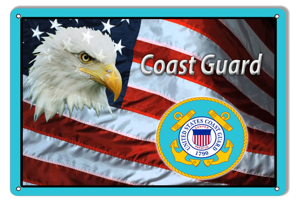 Coast Guard American Flag Reproduction Metal Sign 9x12