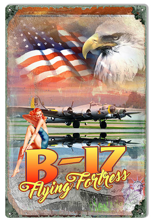 V-17 Flying Fortress Metal Sign By Phil Hamilton 12x18