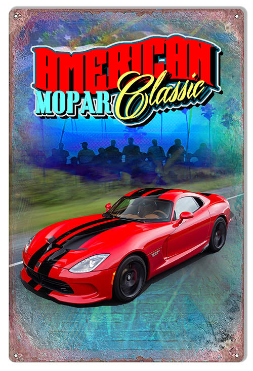 American Mopar Classic Sports Car Metal Sign By Phil Hamilton 12x18