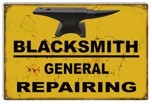 Blacksmith Repairing Shop Reproduction Metal Sign 12x18