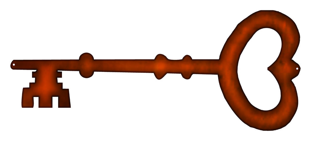 Heart Key Laser Cut Out Faux Copper Finish Wall Art Metal Sign 6.5x15.5