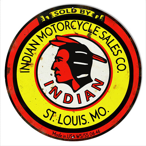 Indian Motorcycle Sales Reproduction Garage Shop Metal Sign 24x24 Round
