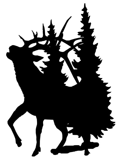 Deer In Trees Laser Cut Out Black Silhouette Metal Sign 17.2x24