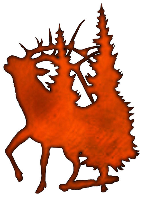 Deer In Trees Laser Cut Out Faux Copper Finish Metal Sign 17.2x24