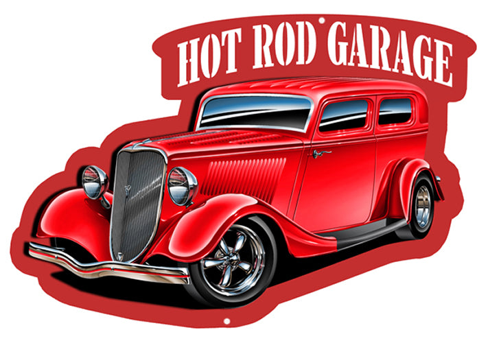 Hot Rod Garage Automobile Cut Out With 3D Effect Metal Sign 13.5x20.5