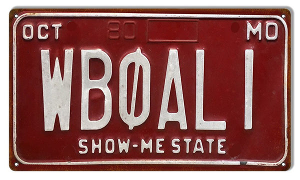 Oct 80 MO License Plate Gas Station Reproduction Sign 8″x14″