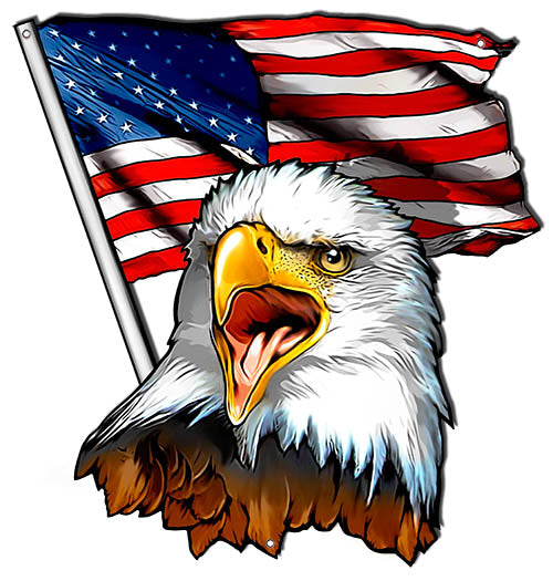 Eagle American Flag Metal Sign 13.5x14