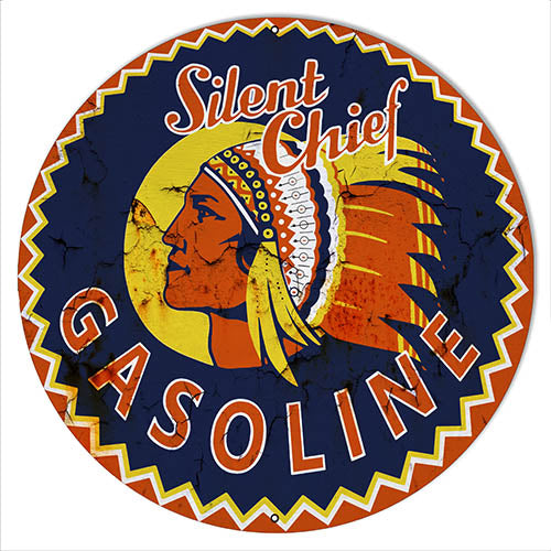 Silent Chief Gasoline Vintage Metal Sign