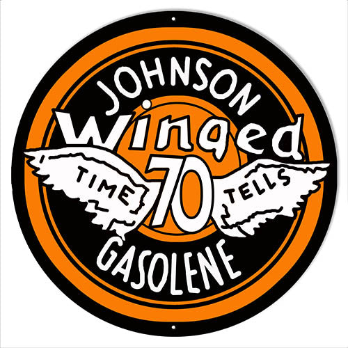Johnson Winged 70 Gasolene Metal Sign