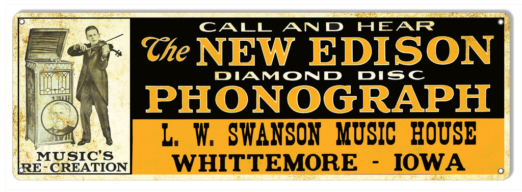 Edison Diamond Disc Phonograph Reproduction Metal Sign 6x18