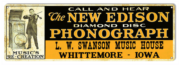 Edison Diamond Disc Phonograph Reproduction Metal Sign 6x18