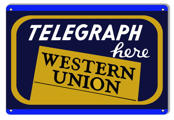 Western Union Telegraph Here Reproduction Metal Sign 9x12