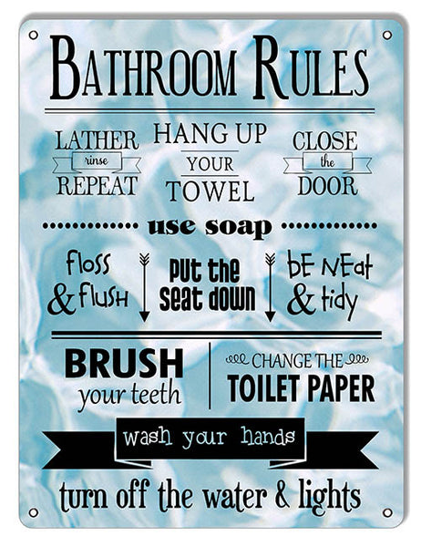 Bathroom Rules Metal Sign 9x12