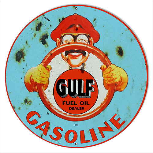 Gulf Fuel Oil Gasoline Dealer Vintage Metal Sign