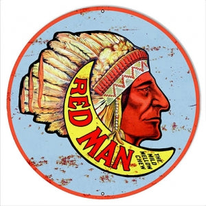 Red Man Tobacco Vintage Reproduction Metal Sign 14"x14" Round