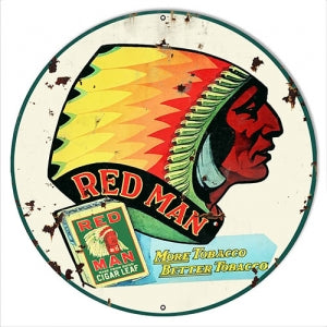 Red Man Tobacco Vintage Reproduction Metal Sign 14"x14" Round