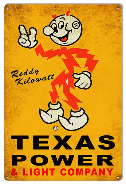 Reddy Kilowatt Texas Power & Light Company Metal Sign 12x18