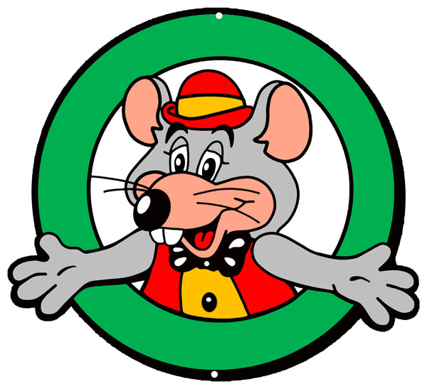 Chuck E. Cheese's (green) 15"x16" Metal Sign (Pizza Time Theater)