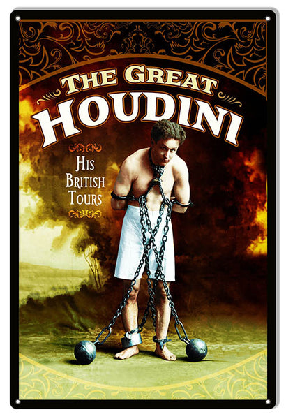 Houdini British Tour Wall Art Reproduction Magician Metal Sign 12x18