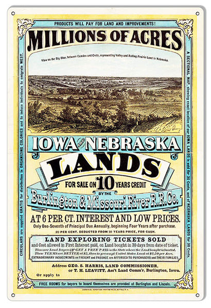 Iowa Nebraska Land For Sale Reproduction Country Metal Sign 12x18