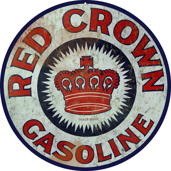Red Crown Gasoline Reproduction Metal Sign 14 Round
