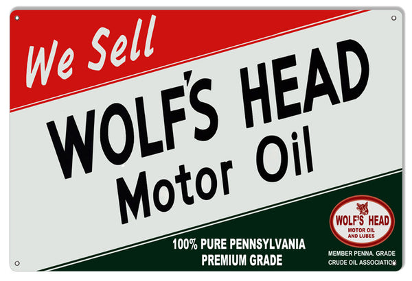 Large Reproduction Wolfs Head Motor Oil Metal  Sign 16″x24″