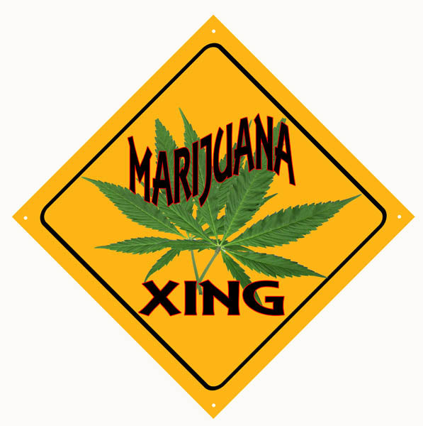 Marijuana Crossing Metal Sign 12x12