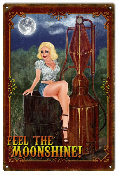 Feel The Moonshine Bar Pin Up Girl Man Cave Sign