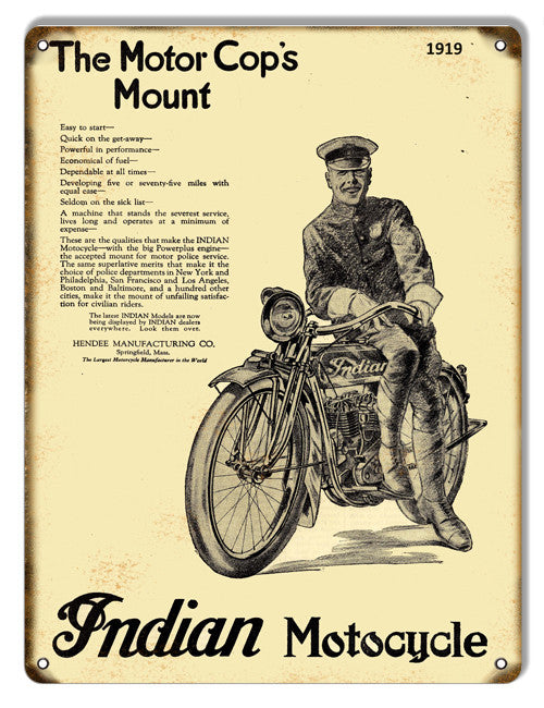 Indian Motor Cops Mount Motorcycle Reproduction Metal  Sign 9″x12″