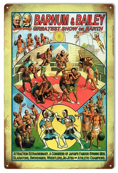 Greatest Show Barnum Bailey Reproduction Circus Metal  Sign 12″x18″