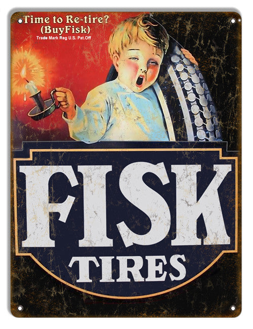 Fisk Tires Reproduction Gas Station Metal  Sign 9″x12″