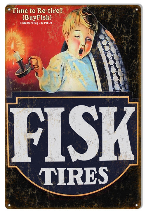Re-tire Fisk Tires Reproduction Gas Station Metal  Sign 12″x18″