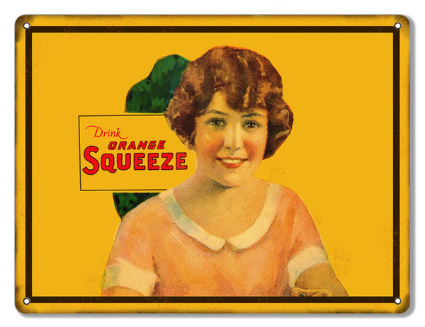 Drink Orange Squeeze Reproduction Nostalgic Metal  Sign 9″x12″