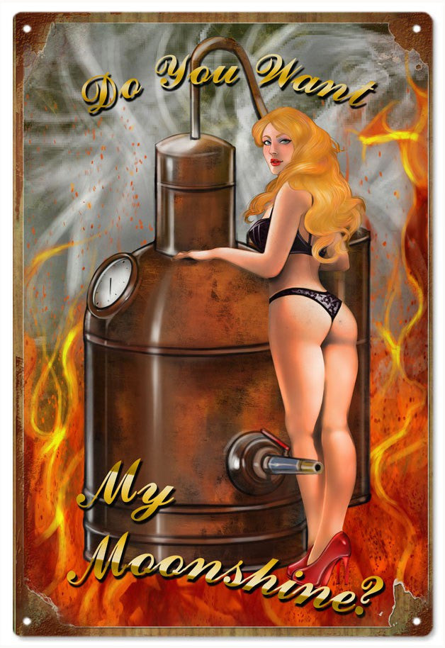 Pin Up Girl Do You Want My Moonshine Sign On Fire Garage Art