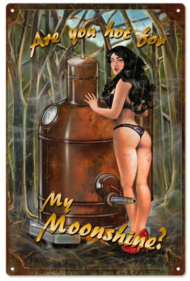 Our You Hot For My Moonshine Pin Up Girl Garage Art Sign