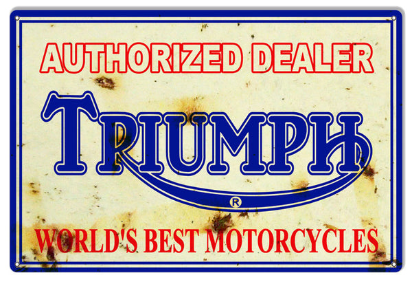 Aged looking Triumph Dealer Reproduction Motorcycle Metal  Sign 12″x18″