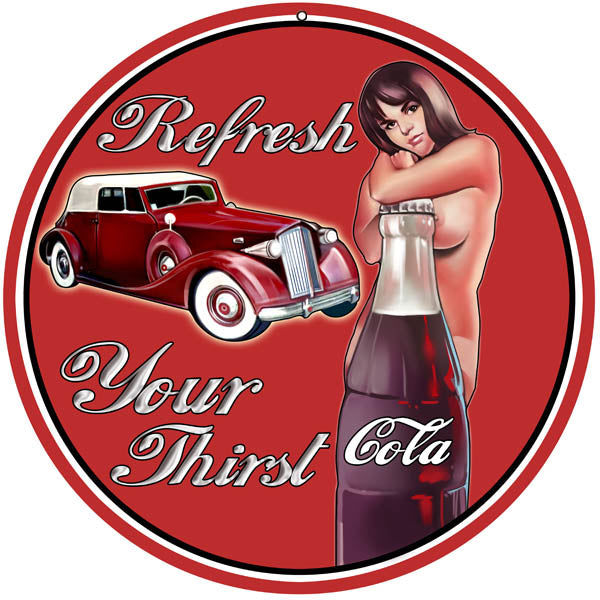 Cola Refresh Reproduction Pin Up Girl Sign 14,18,24,30 Round